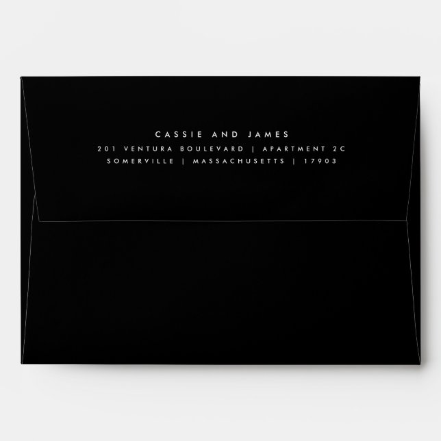 Pre Addressed Black White Return Address Wedding Envelope (Back (Top Flap))