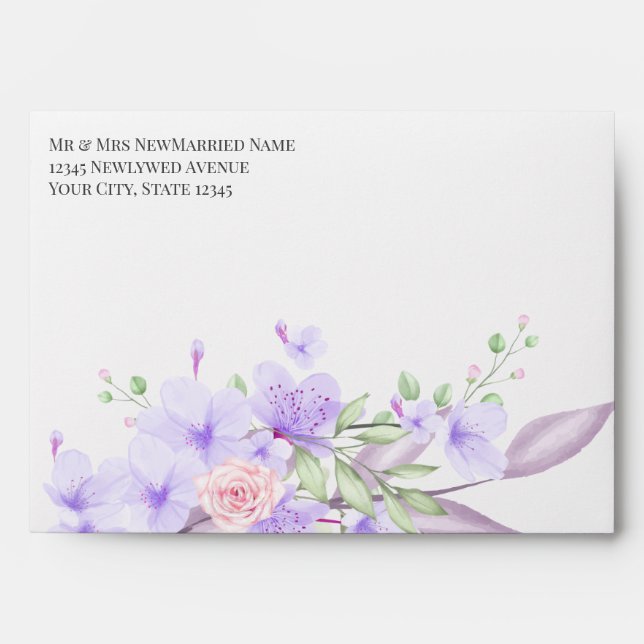 Pre-Addressed Blush Pink and Violet Flowers Envelope (Front)