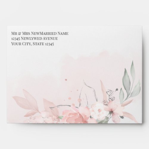 Pre_Addressed Blush Pink Watercolor Roses Envelope