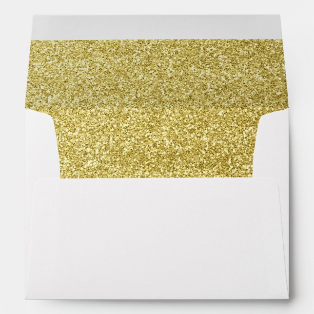 Pre-addressed Elegant Sparkly Gold Glitter Lined Envelope (Back (Bottom))