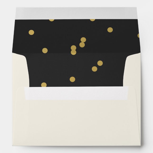 Pre-addressed Festive Black with Gold Dots Lined Envelope (Back (Bottom))