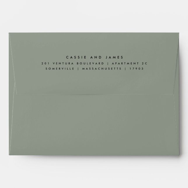 Pre Addressed Smokey Green Return Address Wedding Envelope (Back (Top Flap))