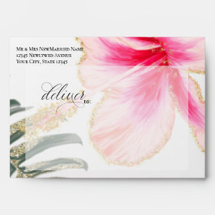 Pre-Addressed Tropical Pink Flower Envelope