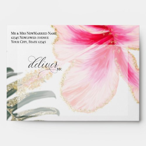 Pre_Addressed Tropical Pink Flower  Envelope