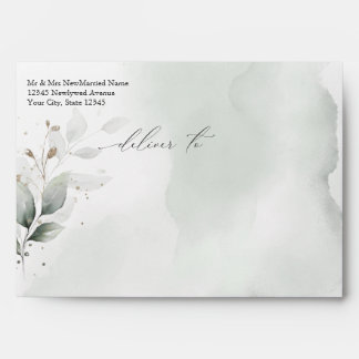 Pre-Addressed Watercolor Muted Green  Envelope