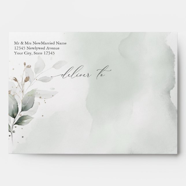 Pre-Addressed Watercolor Muted Green  Envelope (Front)