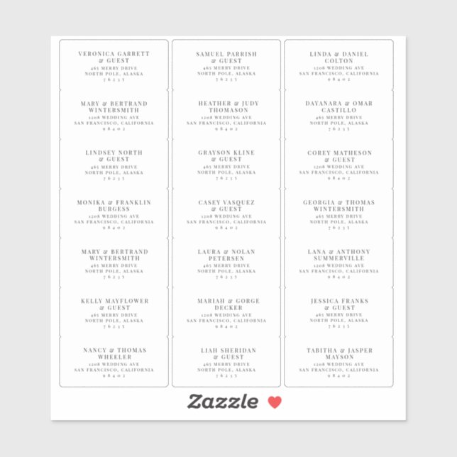 Pre-addressed Wedding Guest Mailing Label Stickers (Sheet)