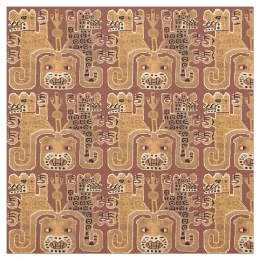 Pre-Columbian Peruvian Wari Jaguar Tribal Pattern Fabric