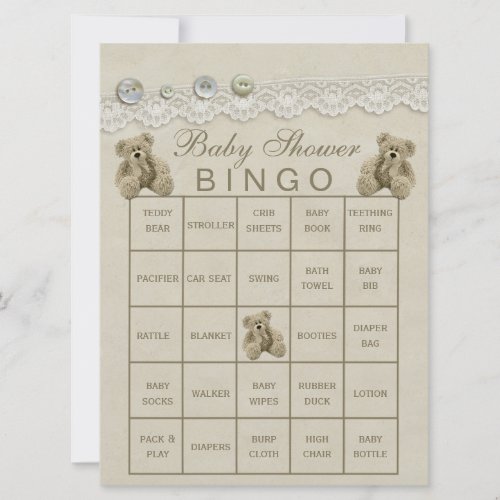 Pre Filled Customizable Teddy Baby Shower Bingo