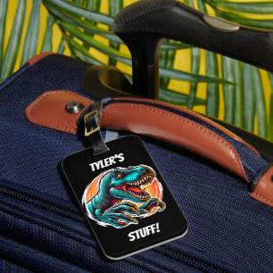 Pre-Historic Epic Dino Attack T-Rex Black Luggage Tag