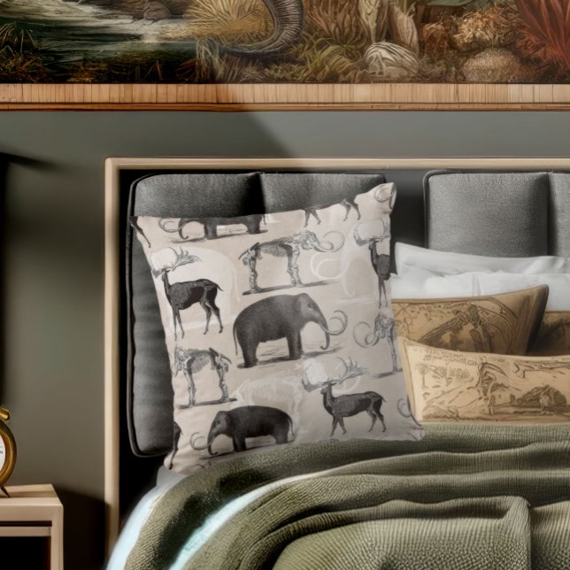 Pre-Historic Mammals Woolly Mammoth, Megaceros Throw Pillow (Creator Uploaded)