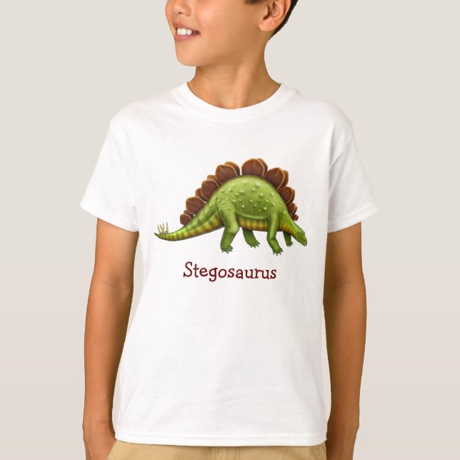 Pre-Historic Stegosaurus Dinosaur Kids T-Shirt (Front)