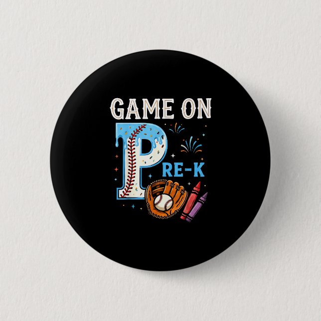 Pre-k back to school baseball drip ice cream game button (Front)