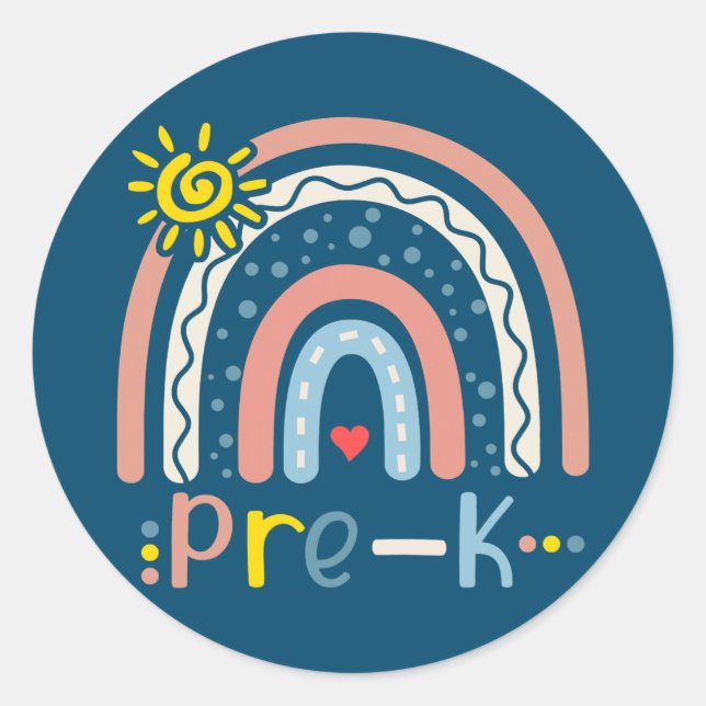 Pre K Boho Rainbow Teacher Student Back To School Classic Round Sticker (Front)