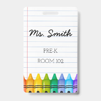 Pre-K Daycare Teacher Badge with Primary Crayons