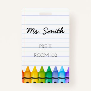 Pre-K Daycare Teacher Badge with Primary Crayons