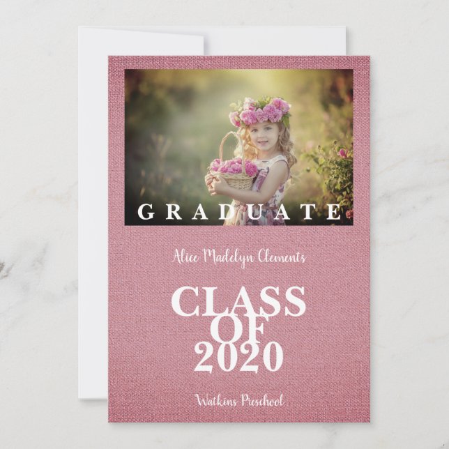 Pre-K Grad Simple Photo Pink Linen Effect Fabric (Front)