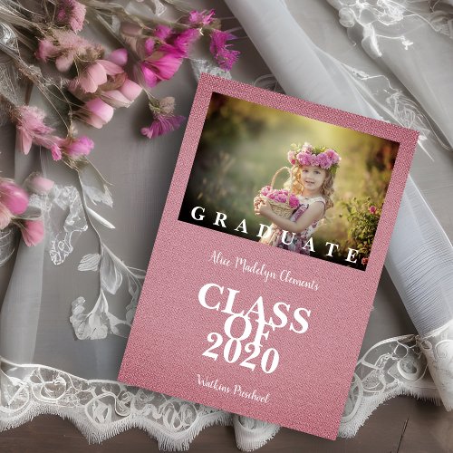 Pre_K Grad Simple Photo Pink Linen Effect Fabric