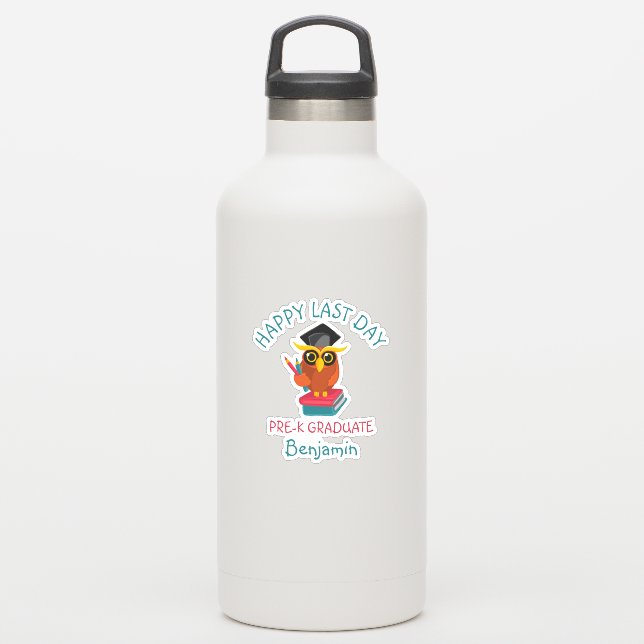 Pre-K Graduate 2022 Owl Graduate Happy Last Day Sticker (Waterbottle)