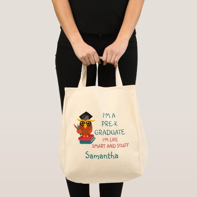 Pre-K Graduate Cute 2023 Owl Funny Graduation Name Tote Bag (Front (Product))
