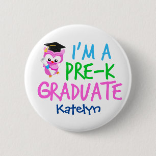 Pre-K Graduate Cute Pink Owl Custom Graduation Button