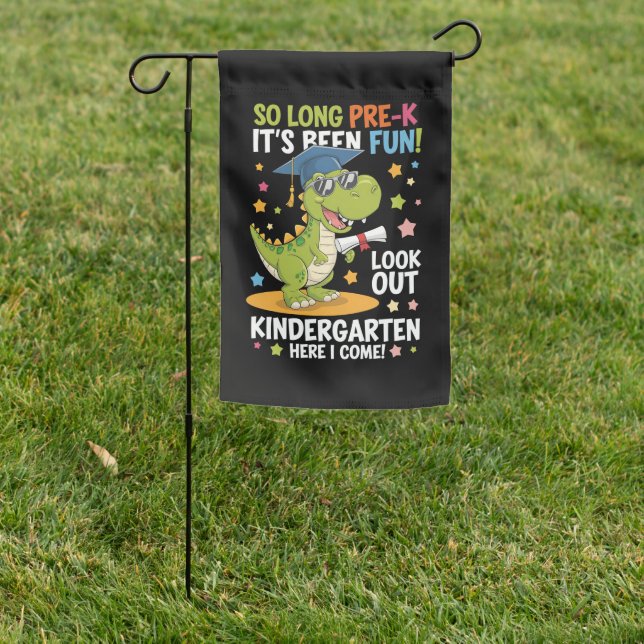 Pre K Graduate Kindergarten Dinosaur T Rex Garden Flag (In SItu)