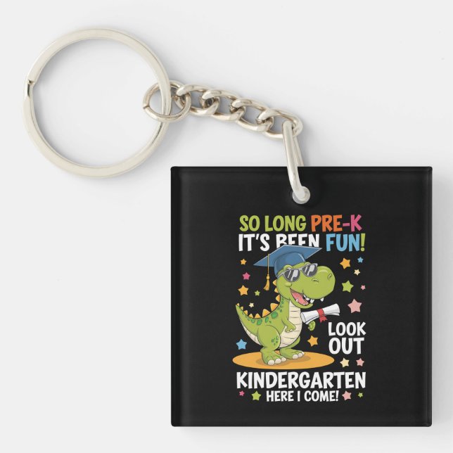 Pre K Graduate Kindergarten Dinosaur T Rex Keychain (Front)