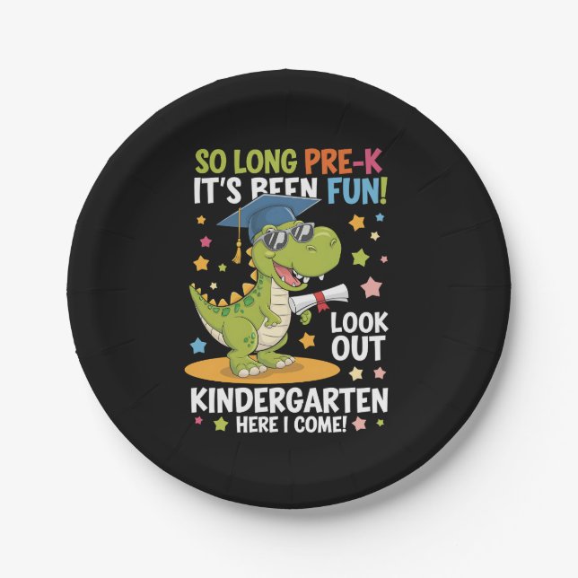 Pre K Graduate Kindergarten Dinosaur T Rex Paper Plates (Front)