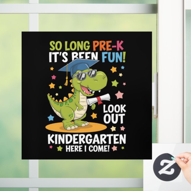 Pre K Graduate Kindergarten Dinosaur T Rex Window Cling (Home)