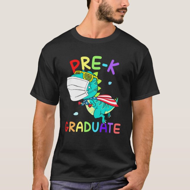 Pre-K Graduate Super T Rex Graduation Face Mask Bo T-Shirt (Front)