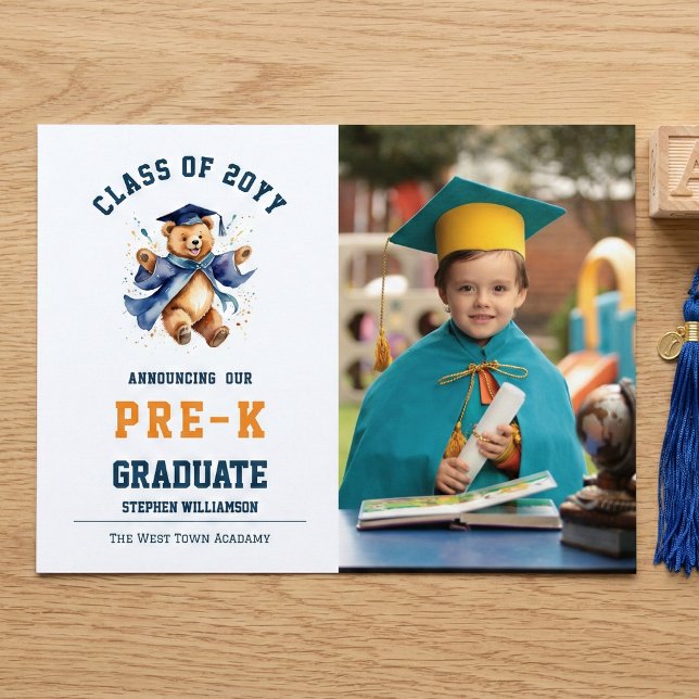 Pre-K Graduation Cute Teddy  Announcement Postcard (Creator Uploaded)