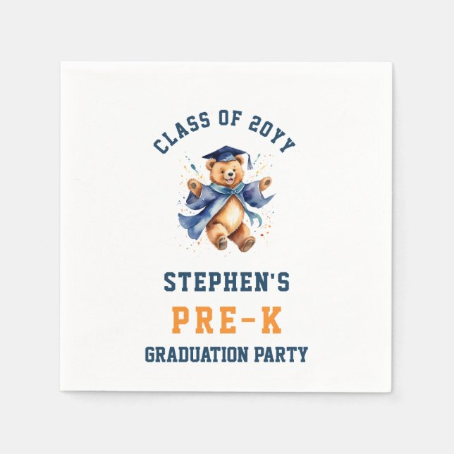 Pre-K Graduation Cute Teddy Party Napkins (Front)
