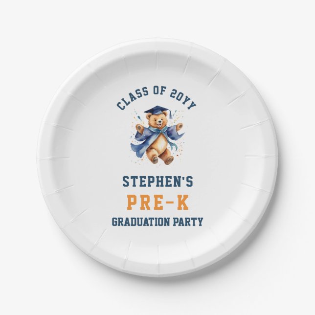 Pre-K Graduation Cute Teddy Party Paper Plates (Front)
