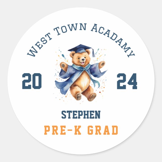 Pre-K Graduation Cute Teddy Teachers Favor  Classic Round Sticker (Front)