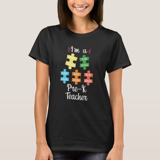 Pre K Preschool Cute Puzzle School Teacher Appreci T-Shirt (Front)