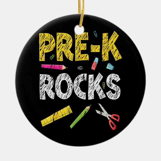 Pre K Rocks Funny Back To School Teacher  Ceramic Ornament (Front)