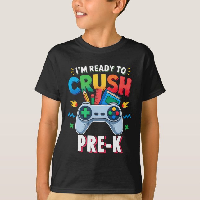Pre-k Shirt For Boys Video Game Ck To School First (Front)