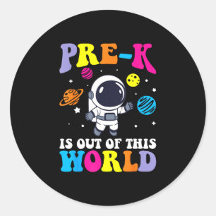 Pre-k student teacher astronaut space back to classic round sticker