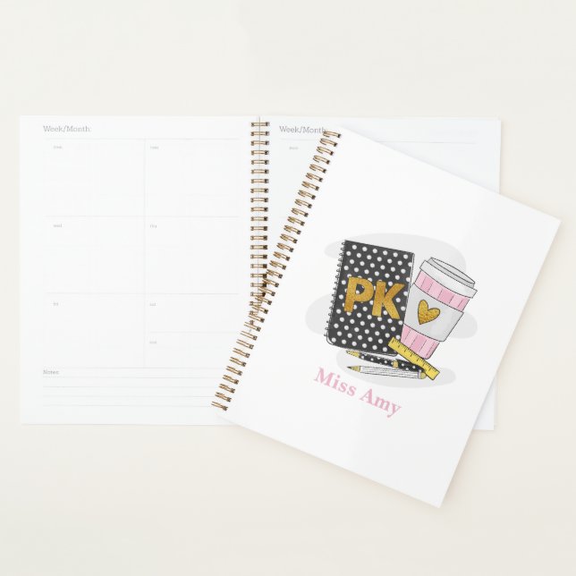 Pre K Teacher Custom Black Book Preppy Coffee Planner (Display)
