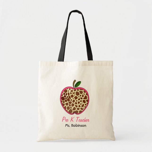 Pre K Teacher - Giraffe Print Apple Tote Bag (Front)