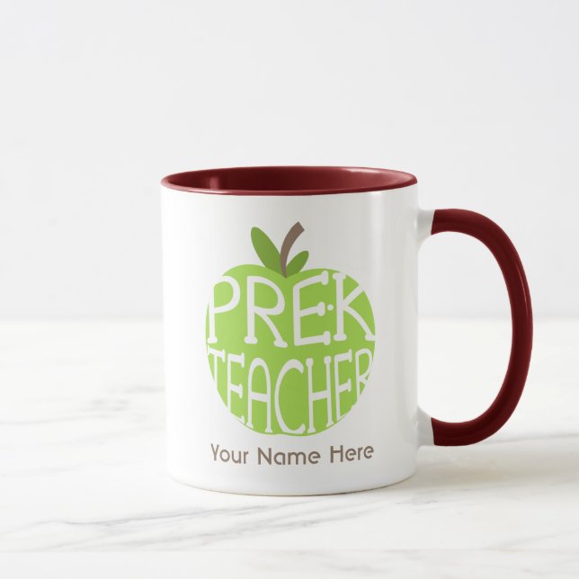 Pre K Teacher Green Apple Mug (Right)