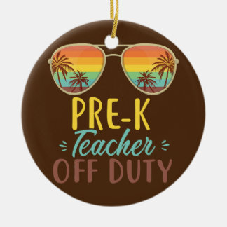 Pre K Teacher Off Duty Sunglasses Beach Sunset  Ceramic Ornament