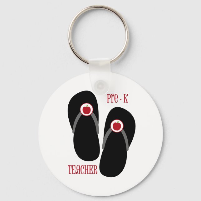Pre K Teacher Red Apple Flip Flops Keychain (Front)