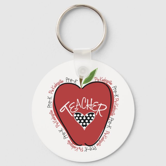 Pre K Teacher Red Apple Keychain (Front)