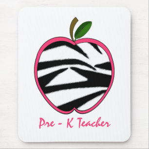 Pre K Teacher Zebra Print Apple Mouse Pad