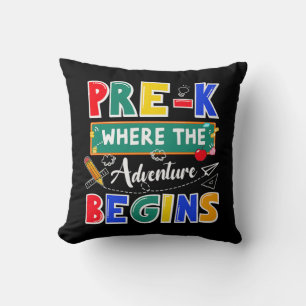 Pre-K Where The Adventure Begins Funny School Throw Pillow