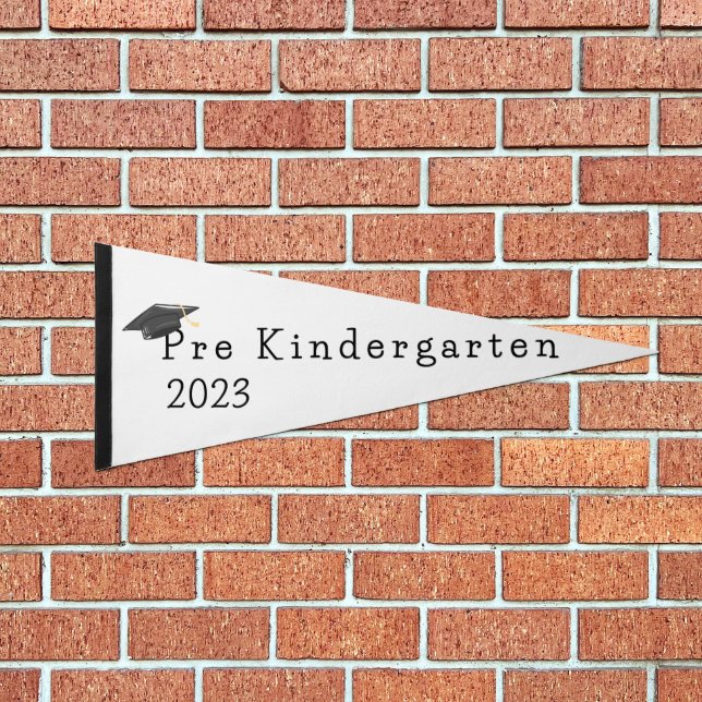 Pre Kindergarten Graduation Cap Black Pennant Flag (Front)