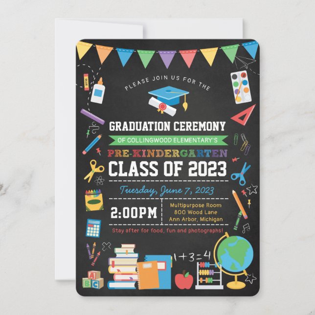 Pre-Kindergarten Graduation Ceremony Chalkboard Invitation (Front)