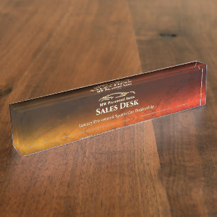 Pre-owned Autos, luxury gold sports car logo Desk Name Plate