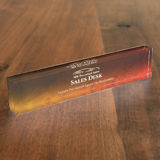 Pre-owned Autos, luxury gold sports car logo Desk Name Plate